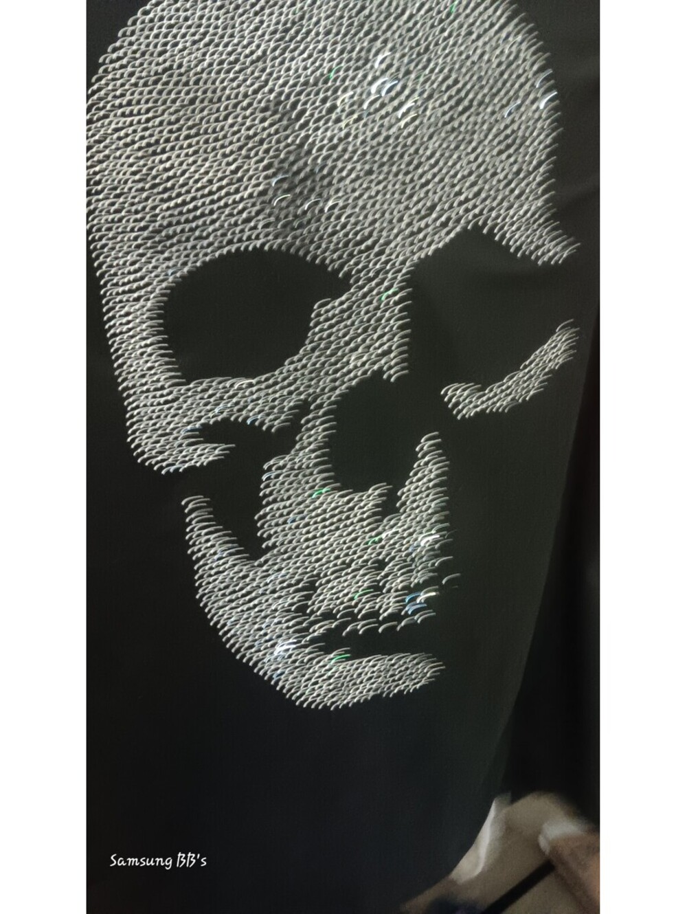 Black Long Sleeve V-Neck Sweater with Rhinestone Skull Design